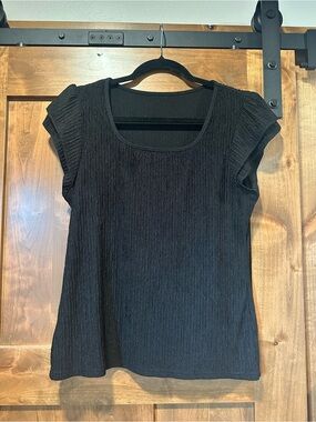 Black Textured Short Sleeve Scoop Neck Top